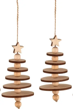 Coffret décorations à suspendre en bois arbres, 4 pc. Quantité Limitée