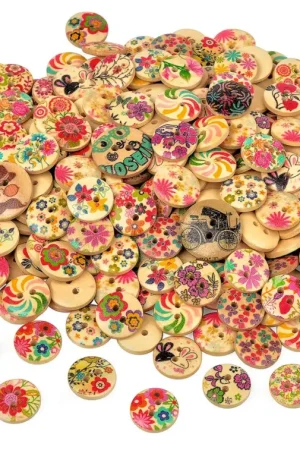 Retour Gratuit Boutons en bois VBS« Mélange de fleurs », 100 g