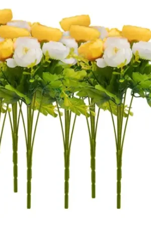 Prix Cassé Bouquet de renoncules VBS, artificielles, Blanc/Jaune, env. 28 cm, 10 pc.