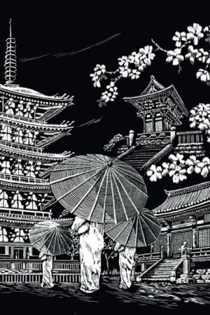 Commande En Gros Carte à gratter « Temple de Kyoto,», Argent, 28 x 39 cm