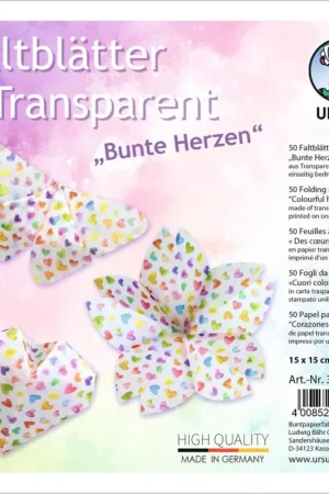 Vente Directe Feuilles de pliage en papier transparent « Cœurs multicolores »