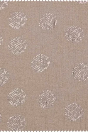 Acheter En Ligne Tissu coton mousseline froissée imprimé métallisé au mètre « Sakura Blossom Taupe »