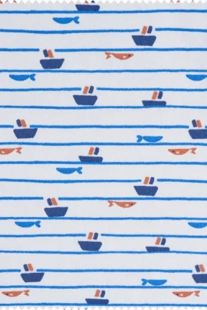 Tissu jersey au mètre « Bateaux et poissons » Retour Gratuit