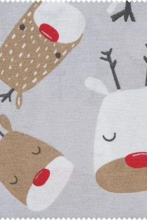 Tissu imprimé aspect lin au mètre « Red Nose Rudi » Petit Prix