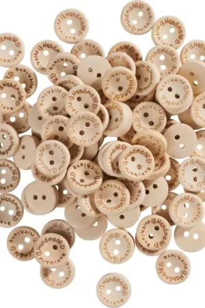 Prix Réduit Boutons en bois VBS « Handmade with love », 100 pc.