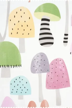 Must-Have Tissu imprimé à l'aspect satin au mètre « Champignons multicolores »