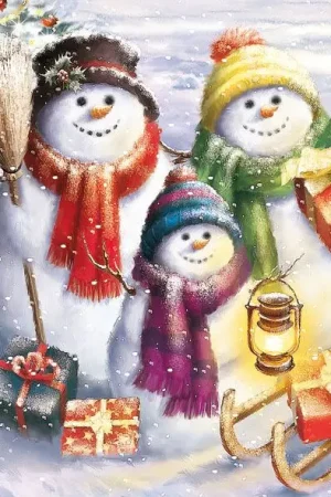 Serviette « Snowmen Family » Retour Gratuit