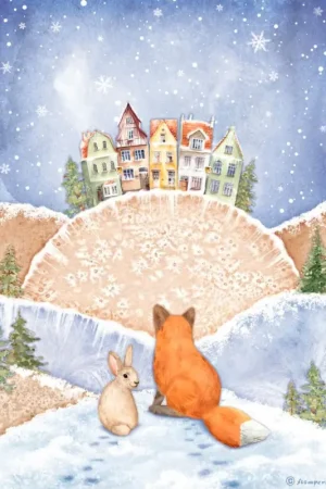 Commander Maintenant Soie de paille à motifs « Winter Valley – Renard et lapin »