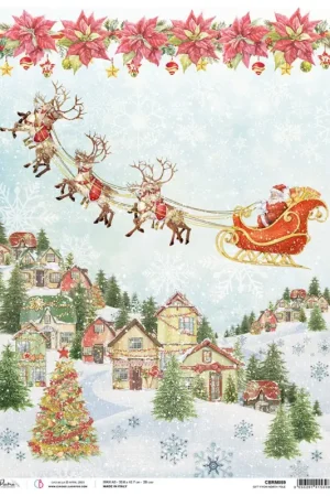 Soie de paille à motifs « Voyage en traîneau du Père Noël » Authentique
