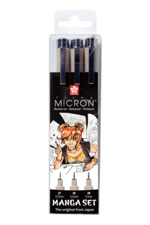 Sakura Pigma Micron « Collection Manga », set de 3, Noir Must-Have