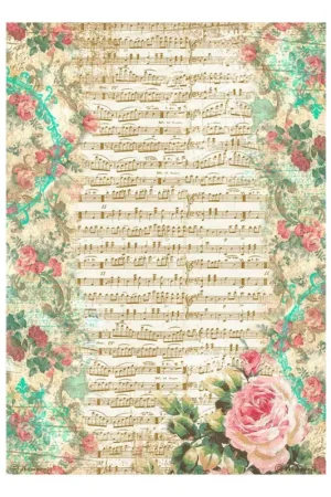 Soie de paille à motifs "Precious - Rose and Music". Certifié