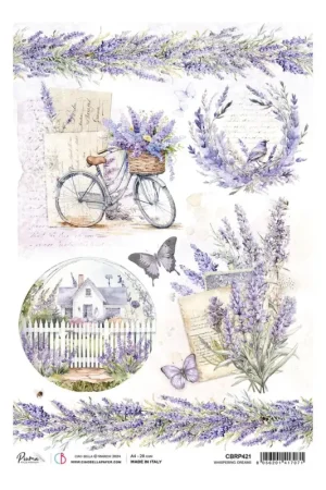 Authentique Soie de paille à motifs « Morning in Provence – Lavande à la clôture du jardin »
