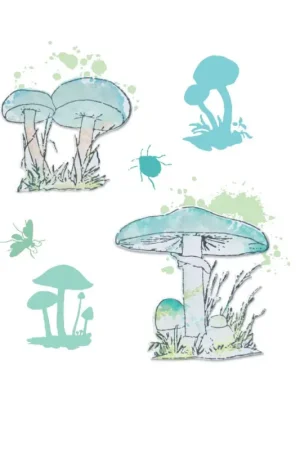 Gabarit d’estampe Sizzix Framelits et tampons Clear Stamps « Painted Pencil Mushrooms » Paiement Sécurisé