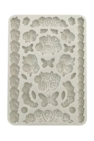 Moule en silicone « Shabby Rose – Roses & Butterfly » Remise