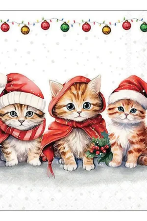 Serviette « Chatons de Noël rigolos » Offre Exclusive