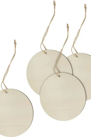 Breloque en bois "ronde" avec ruban, set de 4 pièces Dernière Chance