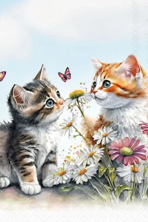 Meilleur Prix Serviette « Chatons dans un parterre de fleurs »