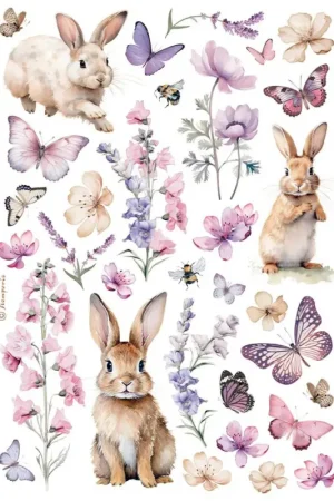 Soie de paille à motifs « Lapins et papillons » Paiement Sécurisé