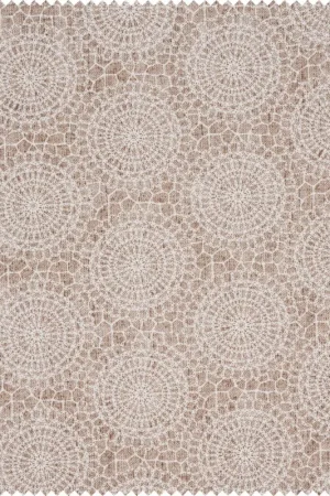 Tissu imprimé aspect lin au mètre « Cercles mandala dentelle » Satisfait Ou Remboursé