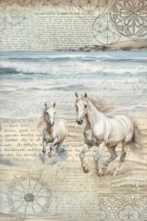 Soie de paille à motifs "Silent Sea - Chevaux" Achat Immédiat