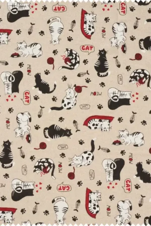 Tissu déco imprimé aspect lin au mètre « Cats » Vente Flash