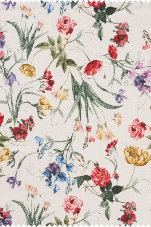 Petit Prix Tissu déco imprimé aspect lin au mètre « Fleurs d'été »