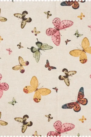 Vente Directe Tissu déco imprimé aspect lin au mètre « Papillons »