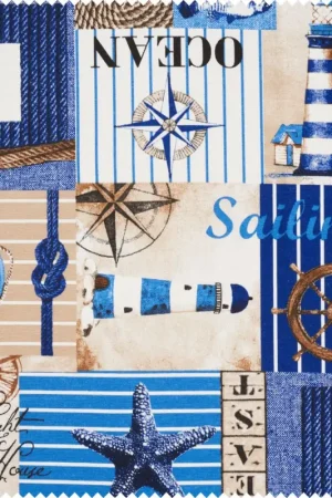 Tissu déco imprimé aspect lin au mètre « Sailing » Offre Limitée
