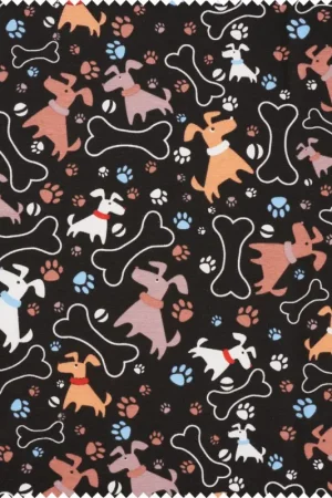 Tissu déco imprimé aspect lin au mètre « Dogs » Soldes