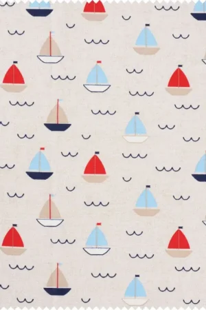 Marque Tissu déco imprimé aspect lin au mètre « Bateaux à voile »