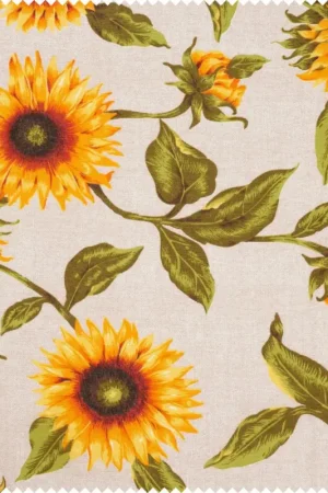 Tissu déco imprimé aspect lin au mètre « Tournesol » Offre Limitée