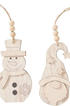 Dernière Chance Décorations à suspendre en bois VBS « Lutin et bonhomme de neige », set de 2