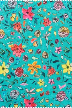 Must-Have Tissu au mètre polyester « Fleurs-Turquoise »