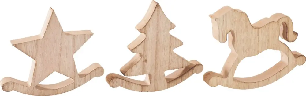 Figurines à bascule en bois VBS « Cheval, sapin et étoile », set de 3 Achetez Aujourd'hui