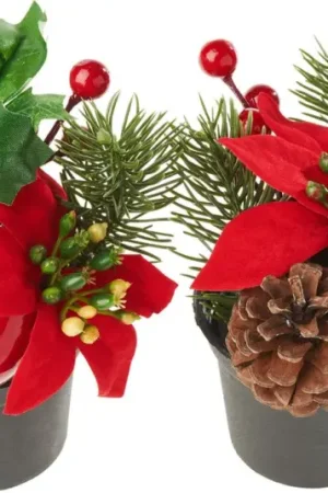 Jusqu'à Épuisement Des Stocks Arrangement floral de Noël avec sapin en pot, 2 pc.