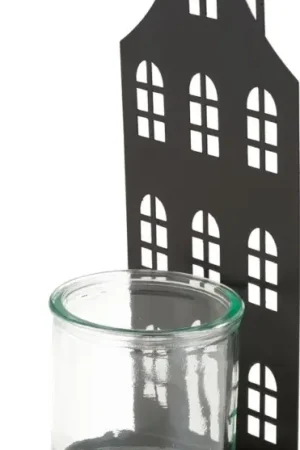 Photophore en métal « Façade de maison » avec verre Super Prix
