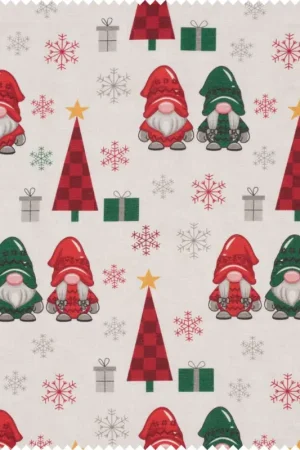 Usine Directe Tissu déco imprimé aspect lin au mètre « Lutins et sapins »
