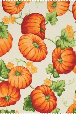 Tissu imprimé aspect lin au mètre « Citrouille » Prix Promo
