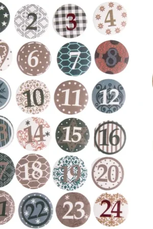 Boutons chiffres de l'Avent « Christmas Patterns » avec pastille adhésive Livraison Express