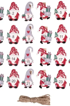 Authentique Chiffres de l'Avent « Lutin de Noël Santa » sur pince en bois