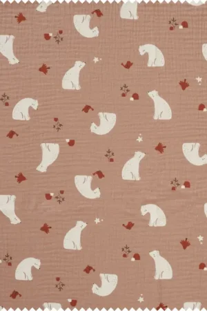 Offre Du Jour Tissu mousseline en coton au mètre « Ours polaire »