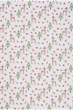 Tissu coton au mètre « Chevreuil dans la forêt de champignons » Bon Marché
