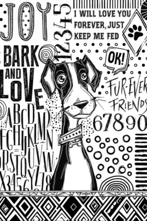Soie de paille à motifs « Furry Friends - Dog Black and White » Prix Réduit