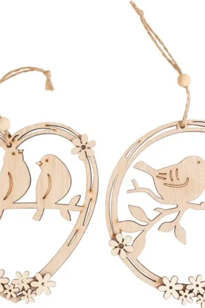 Décorations à suspendre en bois VBS « Couronne et cœur avec oiseau », set de 2 Dernier Modèle