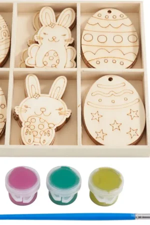Satisfait Ou Remboursé Motifs en bois VBS « Pâques » avec peinture et pinceau
