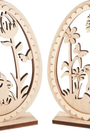 Œuf déco en bois à poser VBS « Lapins de Pâques », set de 2 Bon Plan