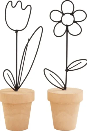 Fleur en fil de fer dans un pot, 2 pièces Authentique