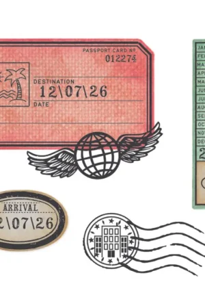 Commande En Gros Gabarit d'estampe et Clear Stamps Sizzix Framelits « Globetrotter’s Mark by 49 & Market »