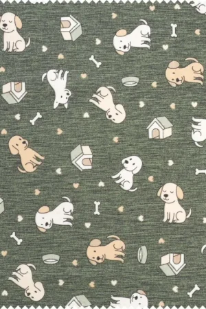 Tissu déco imprimé aspect lin au mètre « Doggy » Jusqu'à Épuisement Des Stocks