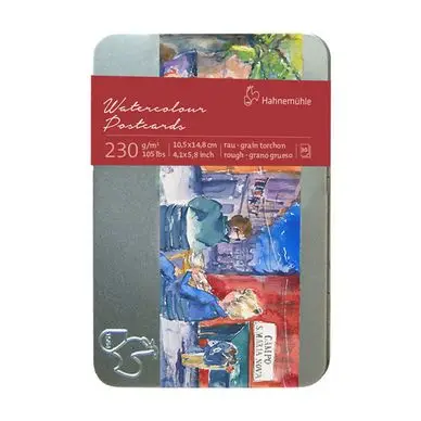 Carte postal aquarelle grain torchon 10,5 x 14,8 cm x 30 Boîte métal - Hahnemühle Réduction